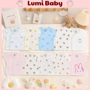 Combo 3,5 áo cộc tay cho bé sơ sinh vải petit mềm mại thoáng mát khuy bấm, họa tiết dễ thương cho bé Trai- Gái 3-9kg