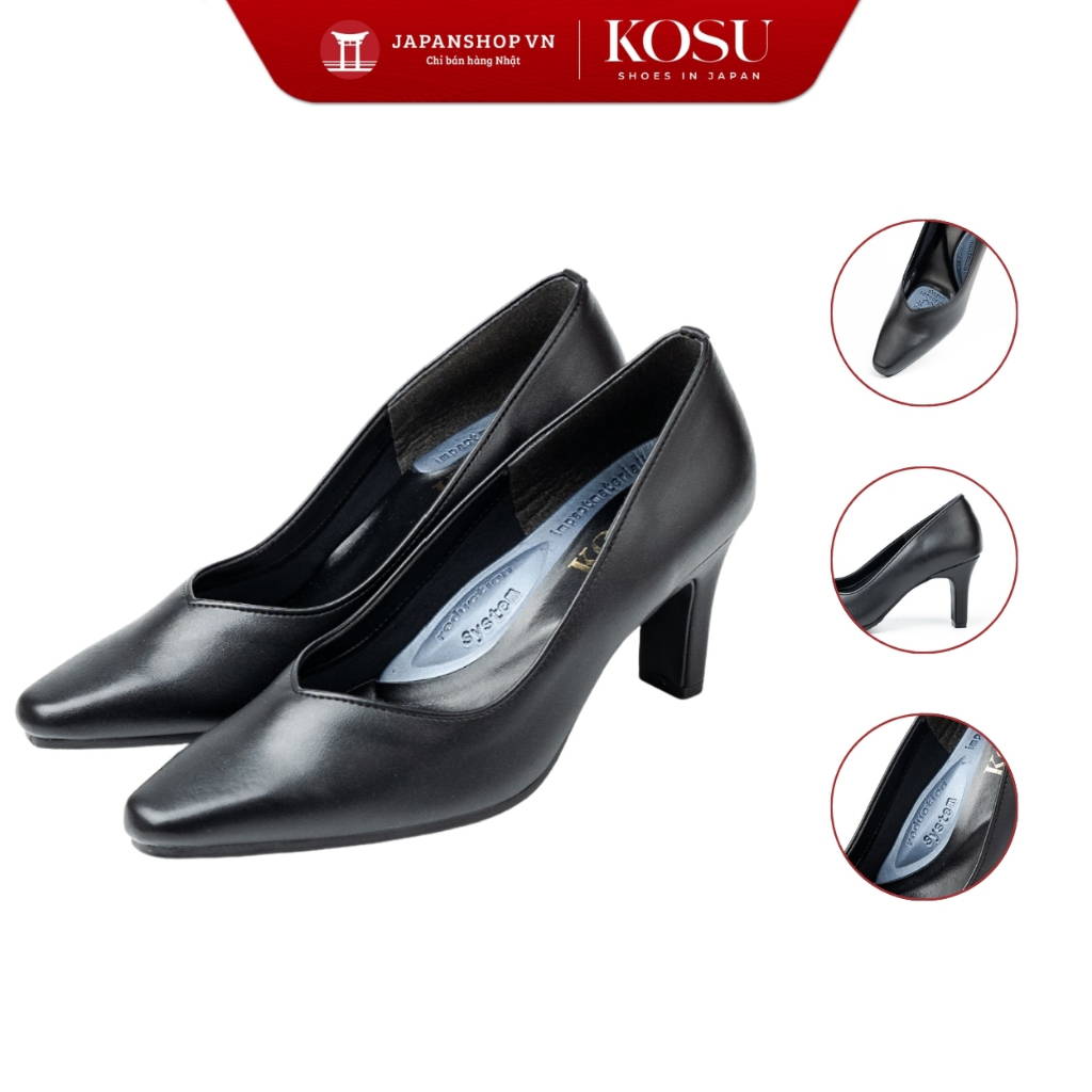 Giầy da nữ cao gót 7cm KOSU K-23620, giày công sở nữ gót vuông dáng sang, mang nhẹ chính hãng Nhật Bản