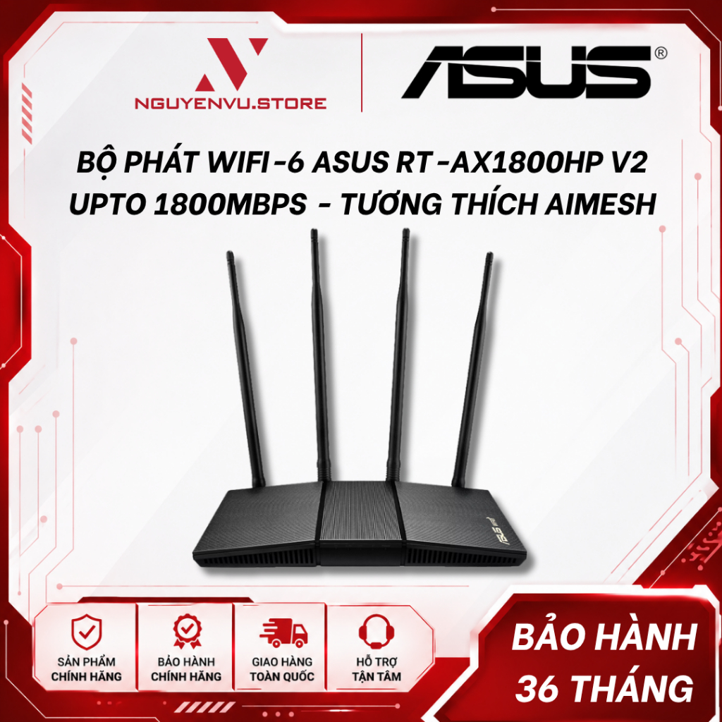 Bộ phát Wifi Asus RT-AX1800HP chuẩn AX1800 (Xuyên tường) - Router Wifi 6 -Hàng Chính Hãng