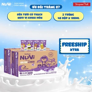 Combo 2 Thùng 48 Hộp NuVi Thức Uống Sữa Tươi Tiệt Trùng Vị Khoai Môn Có Thạch 100 ml