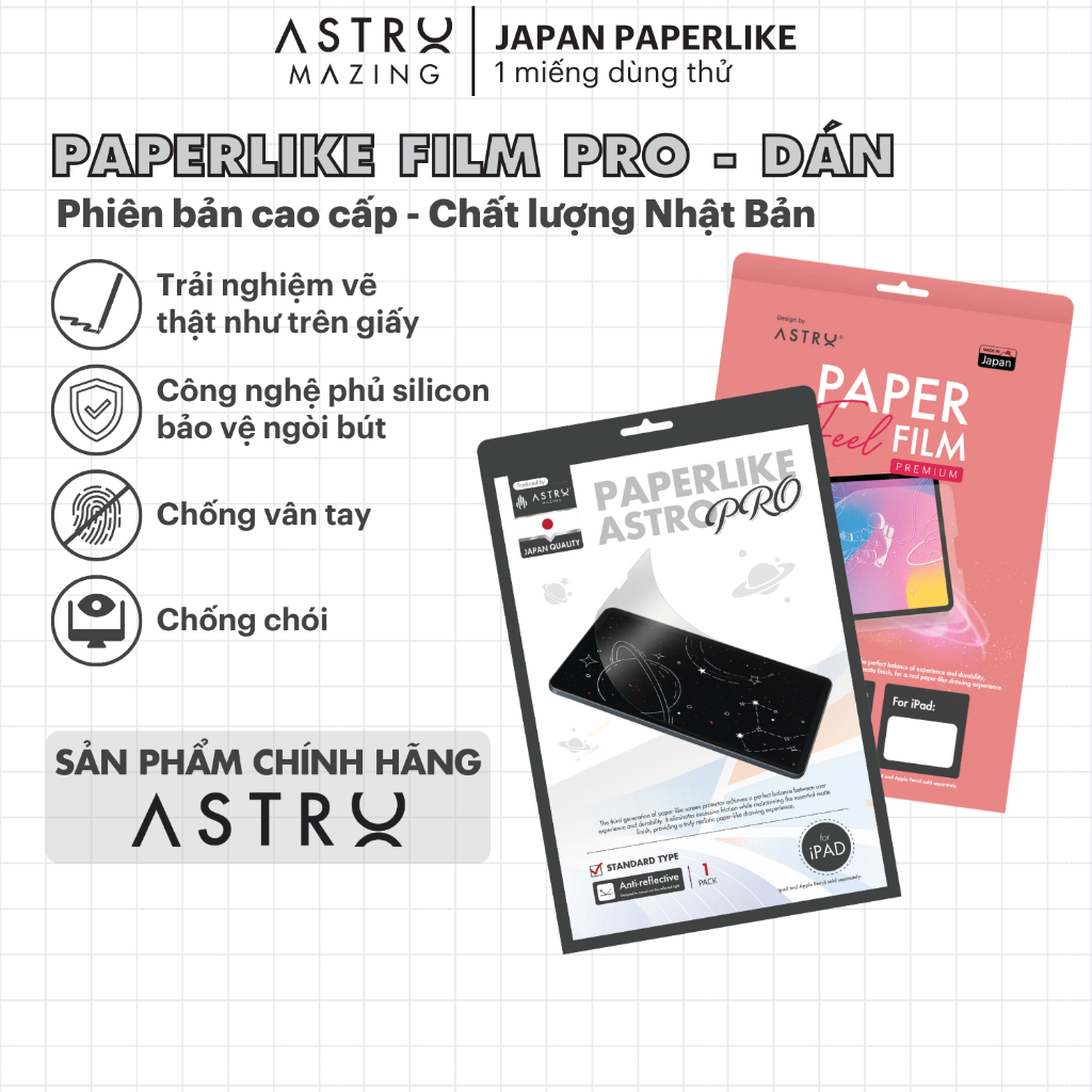 [Paperlike Astro] Miếng dán màn hình Paperlike Nhật Bản Hồng cho iPad Pro 11 Air 4 5 Gen 7 8 9