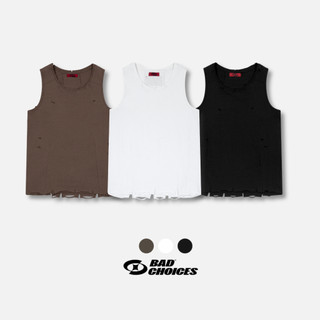 Bad Choices | Áo ba lỗ tank top mài rách vải 100% cotton 2 chiều phối logo đỏ