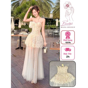 Đầm Ren 2 Dây Hoạ Tiết Nơ Ngực Chuẩn TRÂN ALI Sang Chảnh Dự Tiệc