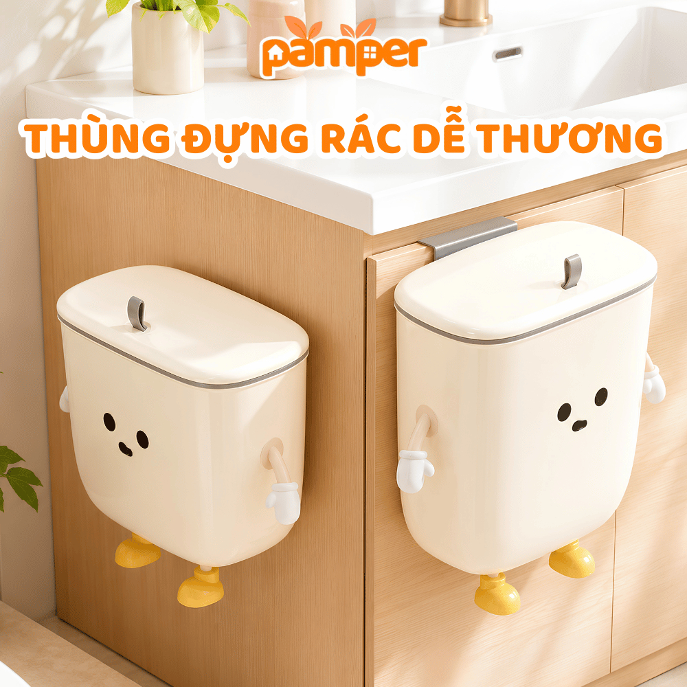 Thùng Đựng Rác Gắn Tường Nhà Tắm PAMPER,Thùng Rác Treo Tủ Bếp Siêu Dễ Thương, Hộp Đựng Đồ Đa Năng
