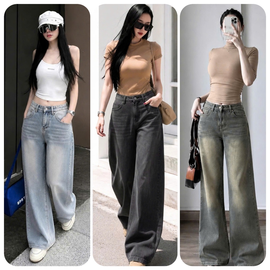 Quần Jean Nữ Ống Suông Rộng , Quần Bò Ống Rộng Chất Jean Mềm MIN.CLUB 168