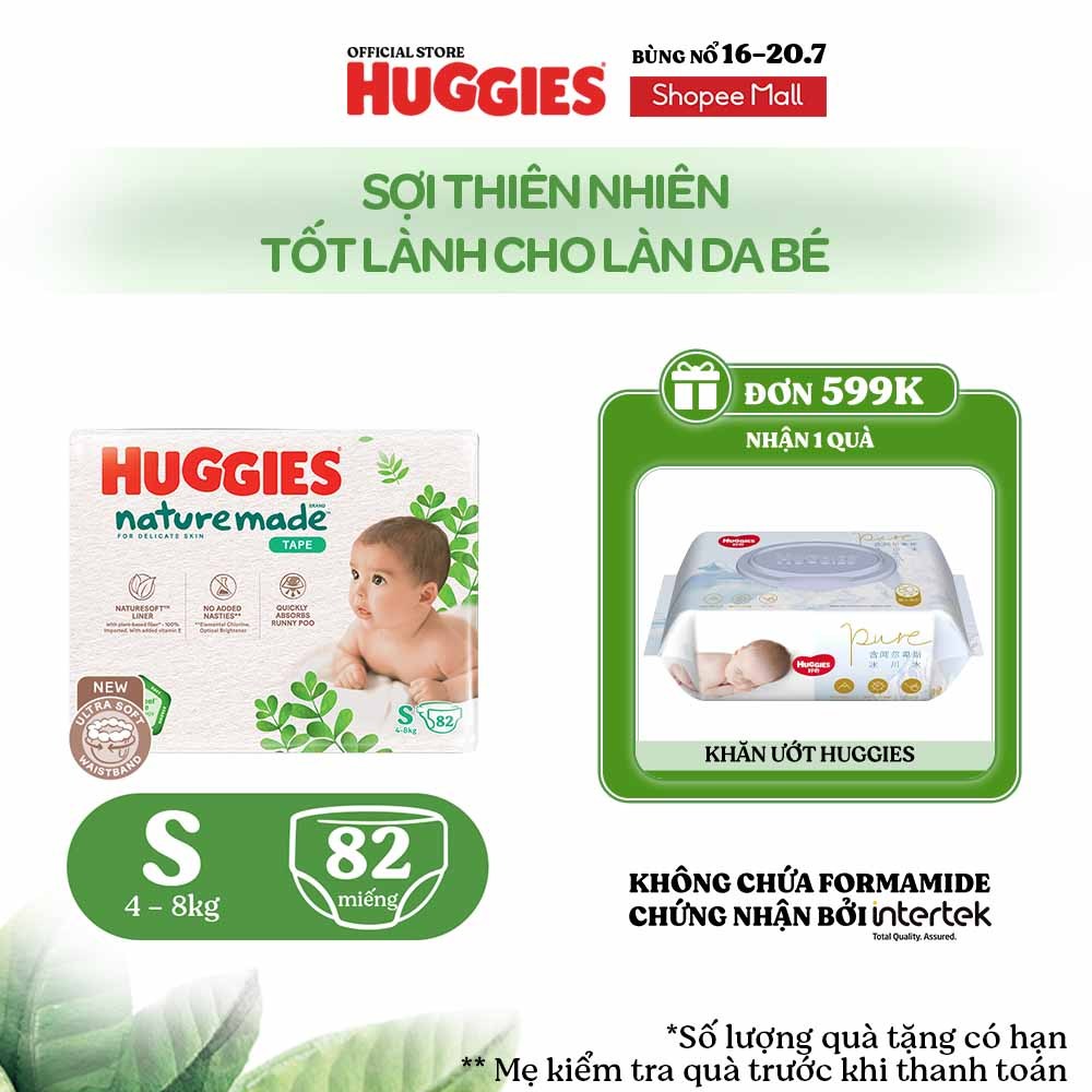 Tã Dán Huggies Platinum Nature Made Size S82/M64/L54/XL44