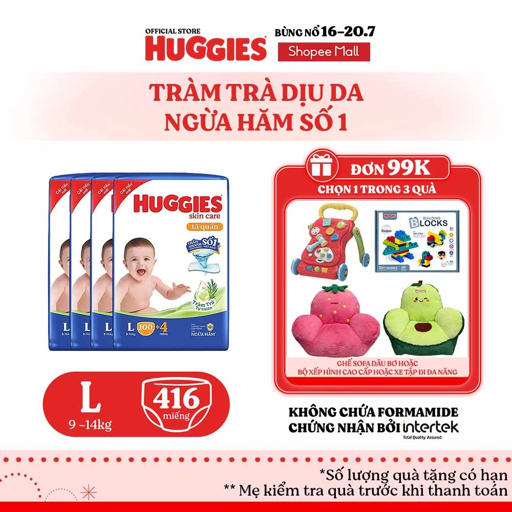 Combo 4 Tã quần Huggies Skincare Mega Jumbo M106/L96+8/XL84+4/XXL76+4