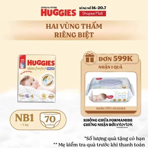 Miếng lót sơ sinh Huggies Skin Perfect NB1 64+4 miếng với 2 vùng thấm giảm kích ứng da