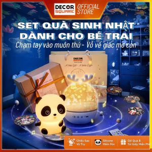 Set Quà Tặng Bé Trai Decor Square: Đèn Chiếu Sao Vũ Trụ & Đèn Ngủ Gấu Trúc (Gói Quà + Túi Giấy)