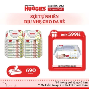 Thùng 12 gói khăn ướt Huggies Êm mềm (không mùi) cao cấp, sợi tự nhiên và dịu nhẹ cho bé (80 miếng/gói)
