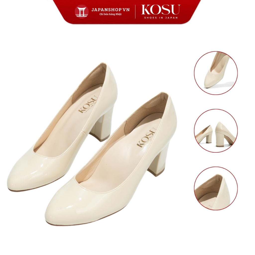 Giày cao gót Almond Mika 7,5 cm Kosu K-2610S, Giày da gót vuông thanh lịch, nhẹ êm chính hãng Nhật Bản