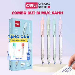 [?TẶNG 4 BÚT] Combo 5/10/20 Bút Bi Deli EQ32 Màu Pastel Ngòi 0.5mm Mực Xanh Cho Học Sinh Sinh Viên Văn Phòng