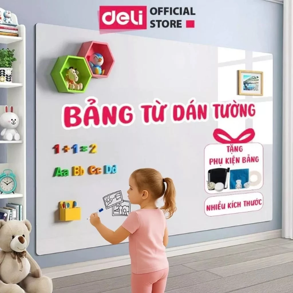 [🔥VOUCHER 99K] Bảng Từ Trắng Dán Tường Deli - Hút Nam Châm Bút Lông Nhiều Kích Thước Kèm Phụ Kiện Bảng