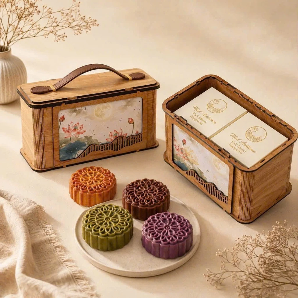 Hộp đựng quà tặng- hộp đựng bánh trung thu, bánh trà bằng gỗ.