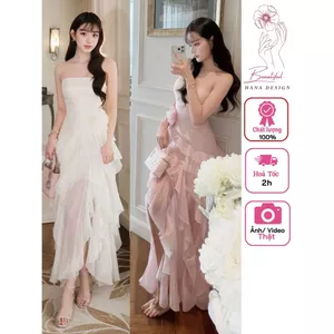 Đầm Cúp Ngực Voan Bèo Tầng Xoắn Hoa Chuẩn CHOUCHOU Đầm Xòe Dự Tiệc Thiết Kế Sang Chảnh