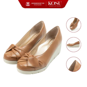 Giày da nữ phối nơ KOSU, giày đế xuồng công sở cao 5,5cm chống thấm nước K-24M22 made in Japan