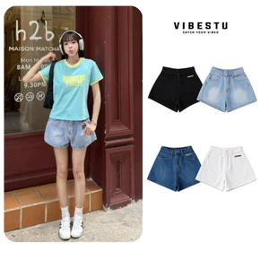 Quần Short Jean Denim Nữ Vibestu - Form Quần Short Ống Rộng Nữ