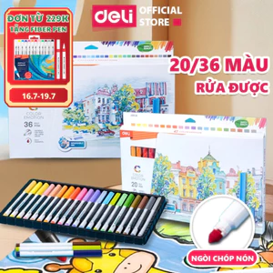 Bút Lông Màu Fiber Pen Deli 20/36 Màu Pastel Basic Ngòi Chóp Rửa Được- Dùng Tô Vẽ Nét Calligraphy Nhanh K