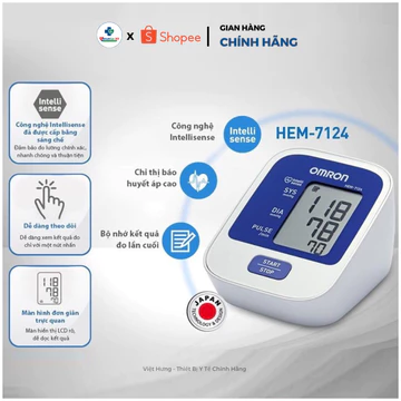 Máy Đo Huyết Áp OMRON HEM-7124 Công Nghệ Mới, Đo Tại Nhà Kết Quả Chính Xác - Bảo Hành 5 Năm