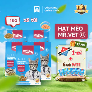 Thức Ăn Cho Mèo MRVET Dạng Hạt T4 Combo 5 Gói 1KG Giảm Mùi Hôi Chất Thải Dành Cho Mèo Nuôi Trong Nhà