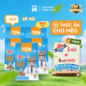 Thức Ăn Cho Mèo MRVET Dạng Hạt G1 Combo 5 Gói 1Kg Không Chứa Ngũ Cốc Cải Thiện Tiêu Hoá Mix Topping