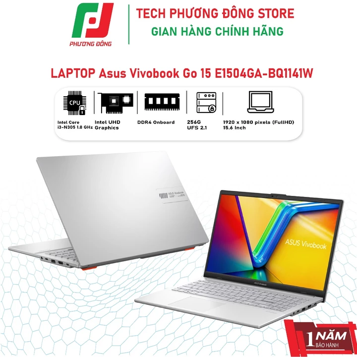 Laptop Asus Vivobook Go 15 E1504GA-BQ1141W i3-N305/8GB/256GB/Intel UHD/60Hz/Win 11/Bạc | Chính hãng| Bảo hành 12 Tháng