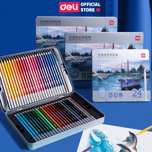 Bút Chì Màu Gốc Nước Cao Cấp Deli 24/36/48/72 Màu Hộp Thiếc - Tô Vẽ Tranh Chuyên Nghiệp