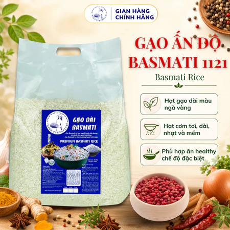 Gạo Basmati Ấn Độ hạt gạo dài có lượng đường huyết thấp cho hạt cơm tơi xốp