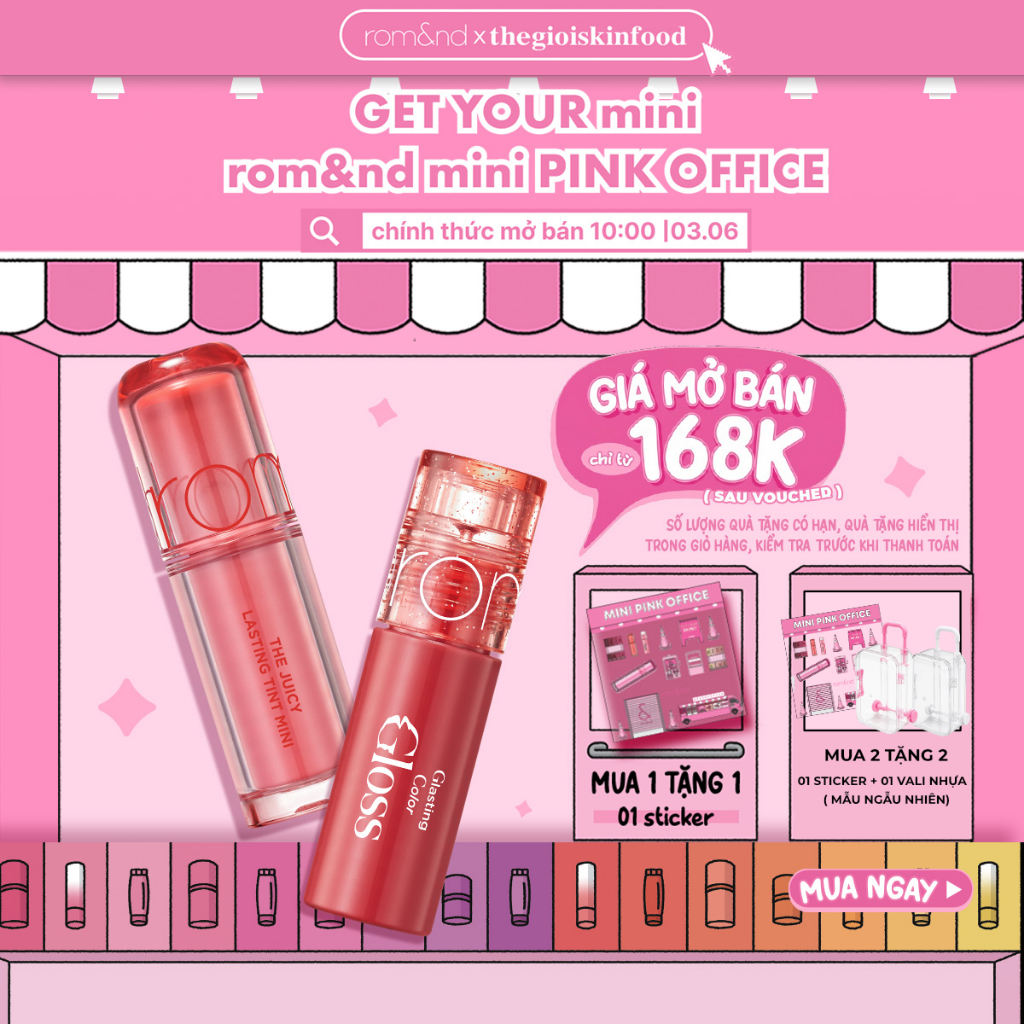 [NEW MINI PINK] Son Tint Lì The Juicy Lasting Mini/ Son Tint Bóng Romand Glasting Color Gloss Mini ThegioiSkinfood