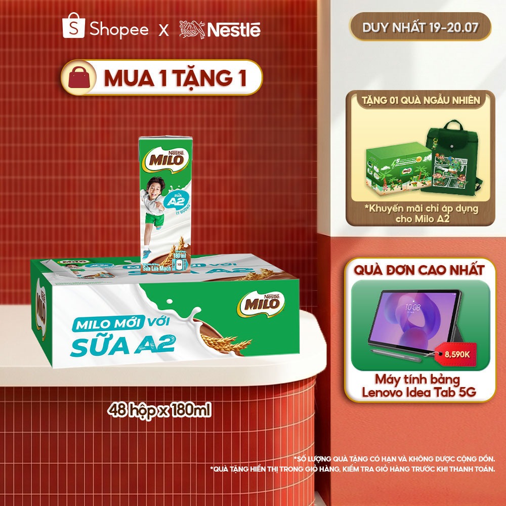 [Live] Sữa Lúa Mạch Nestle MILO với sữa A2 MỚI thùng 12 x 180ml (12x4x180ml)