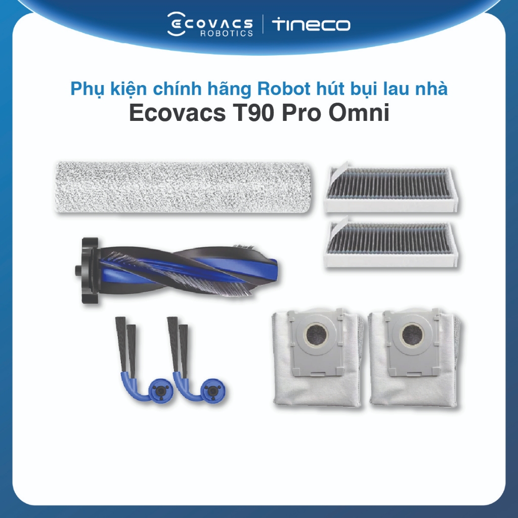 Phụ kiện chính hãng cho Robot hút bụi lau nhà Ecovacs T90 Pro Omni Chổi cạnh | Chổi chính | Bộ lọc | Con lăn