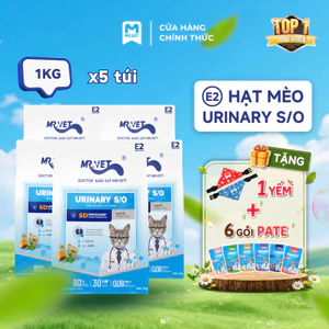 Hạt Cho Mèo MRVET E2 Combo 5 Gói 1KG Chăm Sóc Tiết Niệu Đa Chiều, 80% Đạm Động Vật Cao Cấp