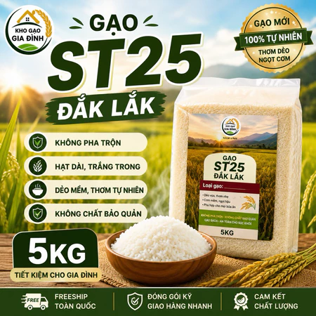 5Kg Gạo ST25 Đắk Lắk - Gạo Thơm Dẻo Mềm - Hạt Dài Đẹp - Gạo Mới | Kho Gạo Gia Đình