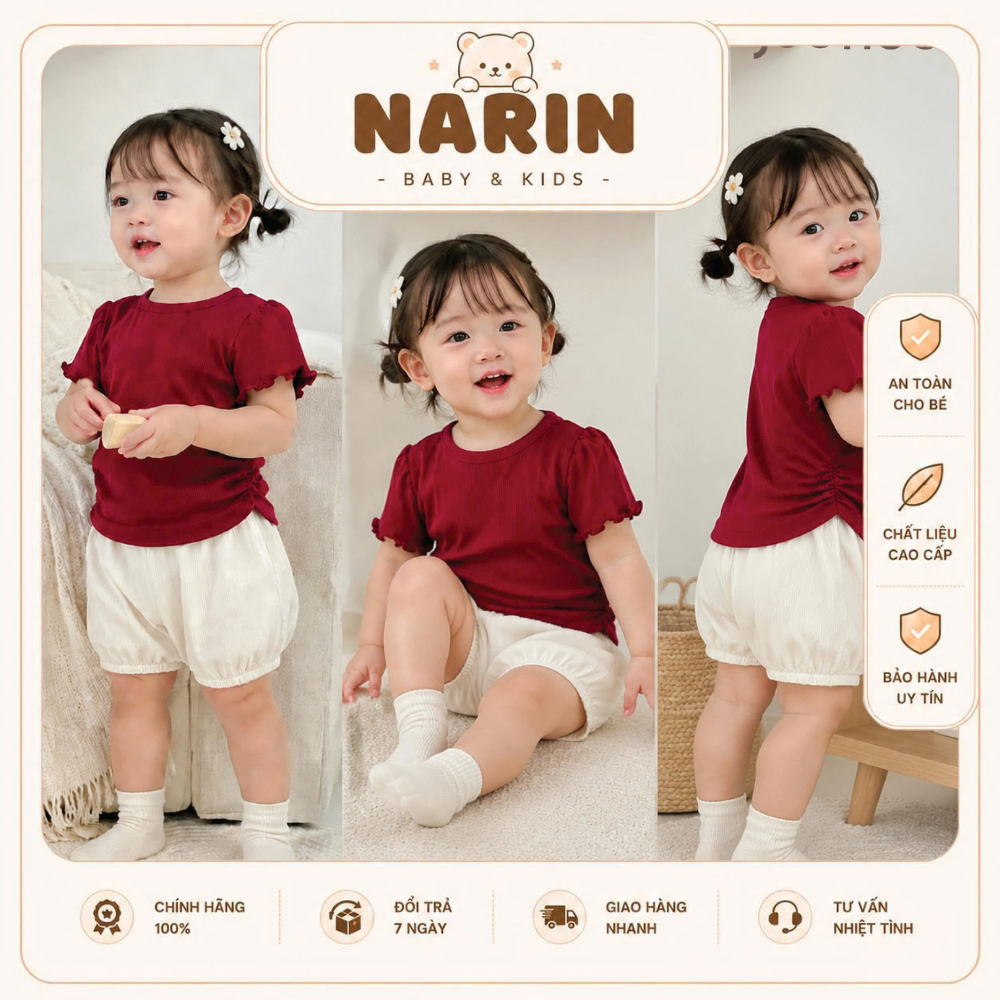 Áo thun Joonee cho bé gái co giãn, thấm hút - thiết kế tay bồng xinh xắn nâng niu làn da nhạy cảm của bé 9M–4Y (8–17kg)