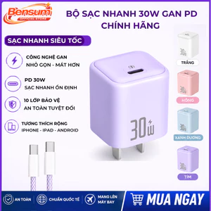 Bộ Sạc Nhanh PD30W GaN Type-C Lightning Dây Bọc Dù Chống Quá Nhiệt Cho Các Dòng iPhone Android B02