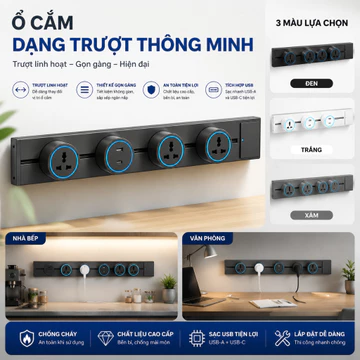 Ổ Cắm Thanh Ray Đa Năng Thông Minh, Ổ Cắm Điện Trượt Kéo Dài, Ổ Cắm USB A Type C Sạc Nhanh Cho Gia Đình Văn Phòng