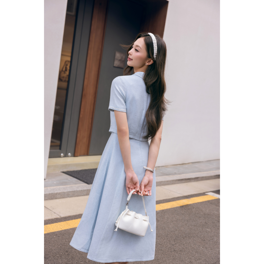 (City In Motion) Váy linen giả set phối dây viền, váy thiết kế thanh lịch tôn dáng thời trang Calie VX431 | BigBuy360 - bigbuy360.vn