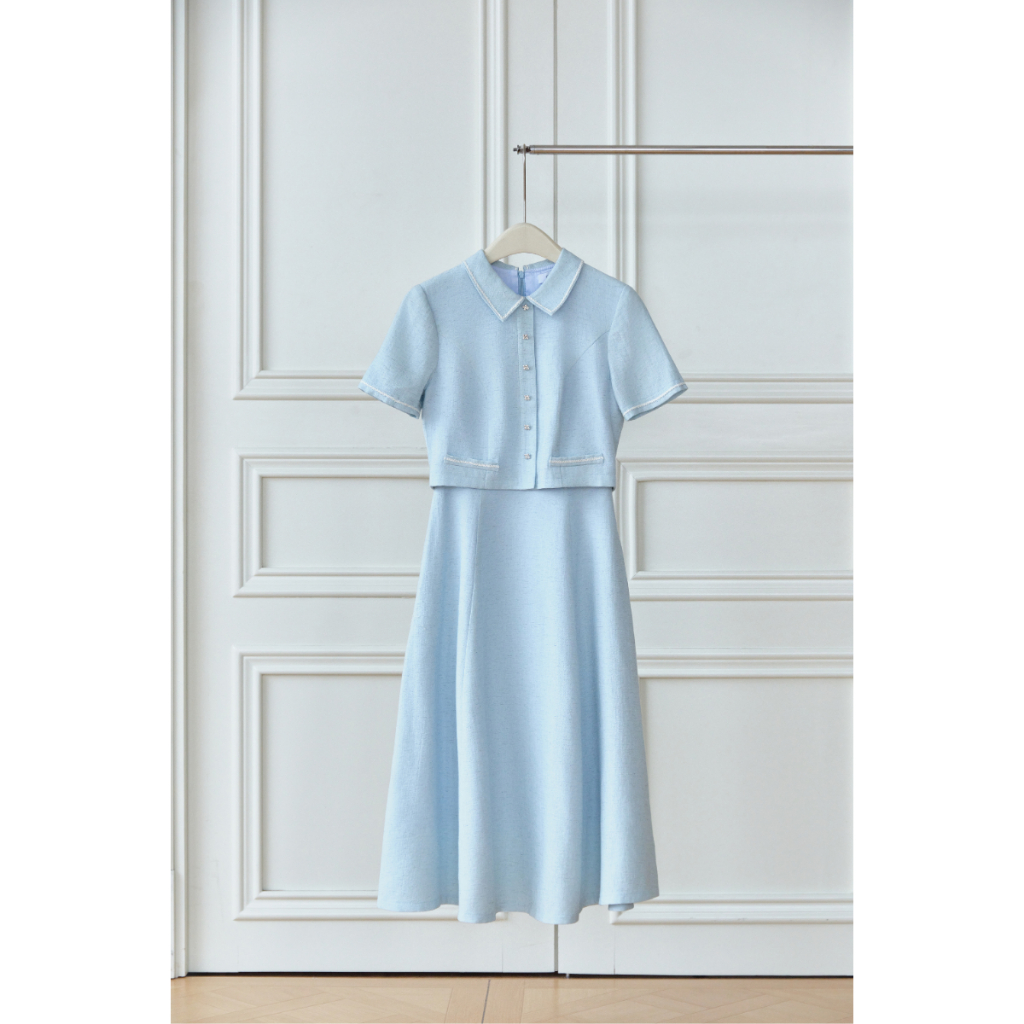 (City In Motion) Váy linen giả set phối dây viền, váy thiết kế thanh lịch tôn dáng thời trang Calie VX431 | BigBuy360 - bigbuy360.vn