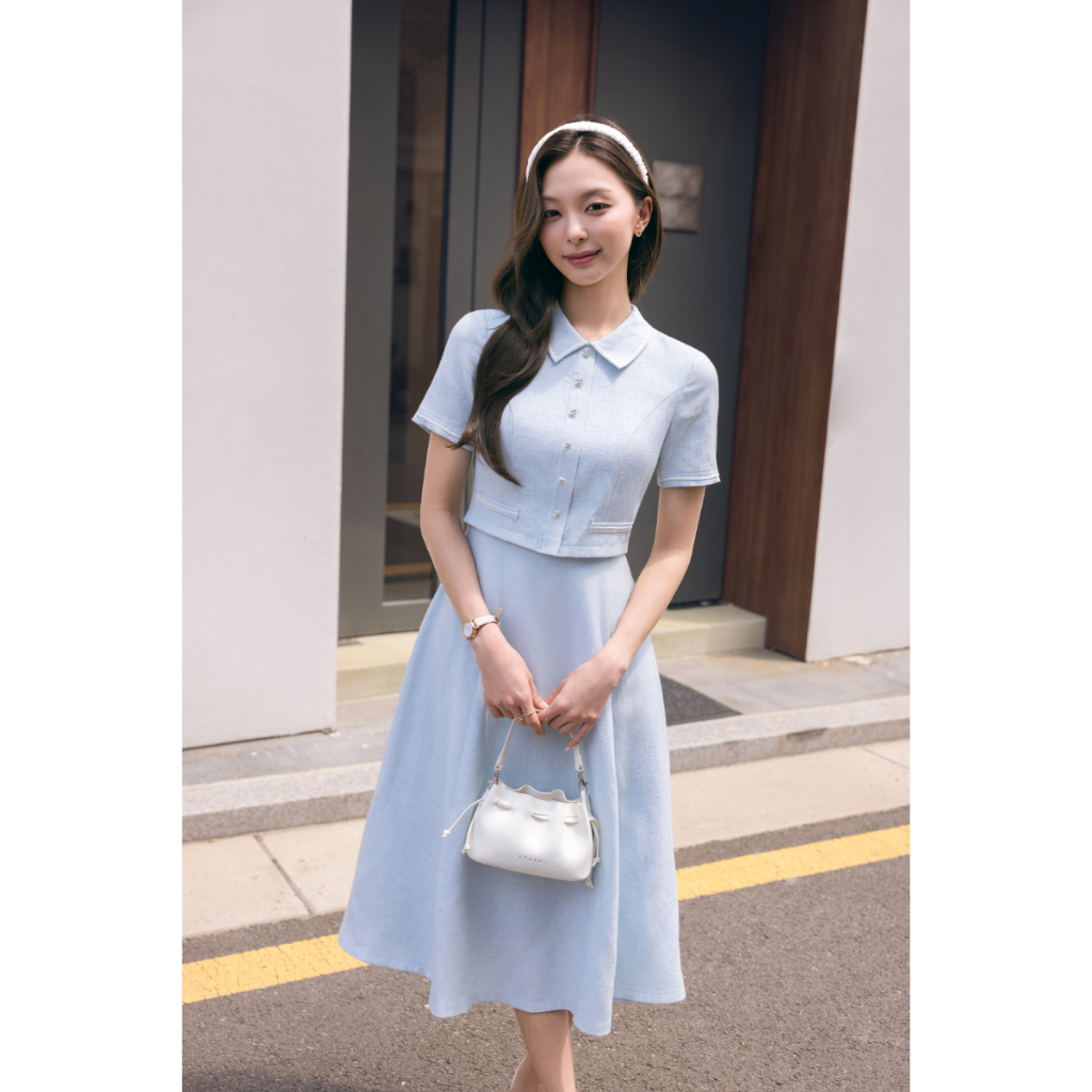 (City In Motion) Váy linen giả set phối dây viền, váy thiết kế thanh lịch tôn dáng thời trang Calie VX431 | BigBuy360 - bigbuy360.vn