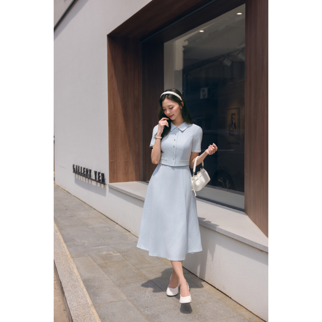(City In Motion) Váy linen giả set phối dây viền, váy thiết kế thanh lịch tôn dáng thời trang Calie VX431 | BigBuy360 - bigbuy360.vn