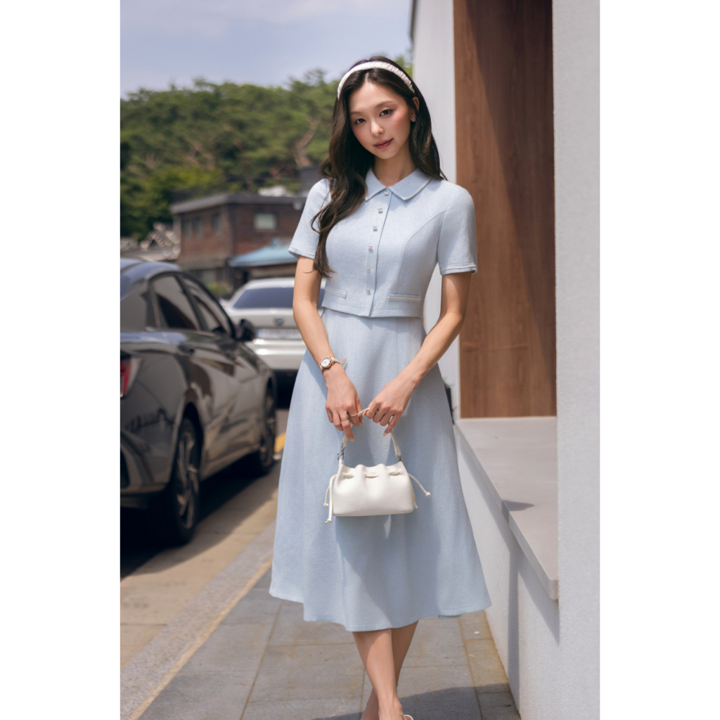 (City In Motion) Váy linen giả set phối dây viền, váy thiết kế thanh lịch tôn dáng thời trang Calie VX431 | BigBuy360 - bigbuy360.vn