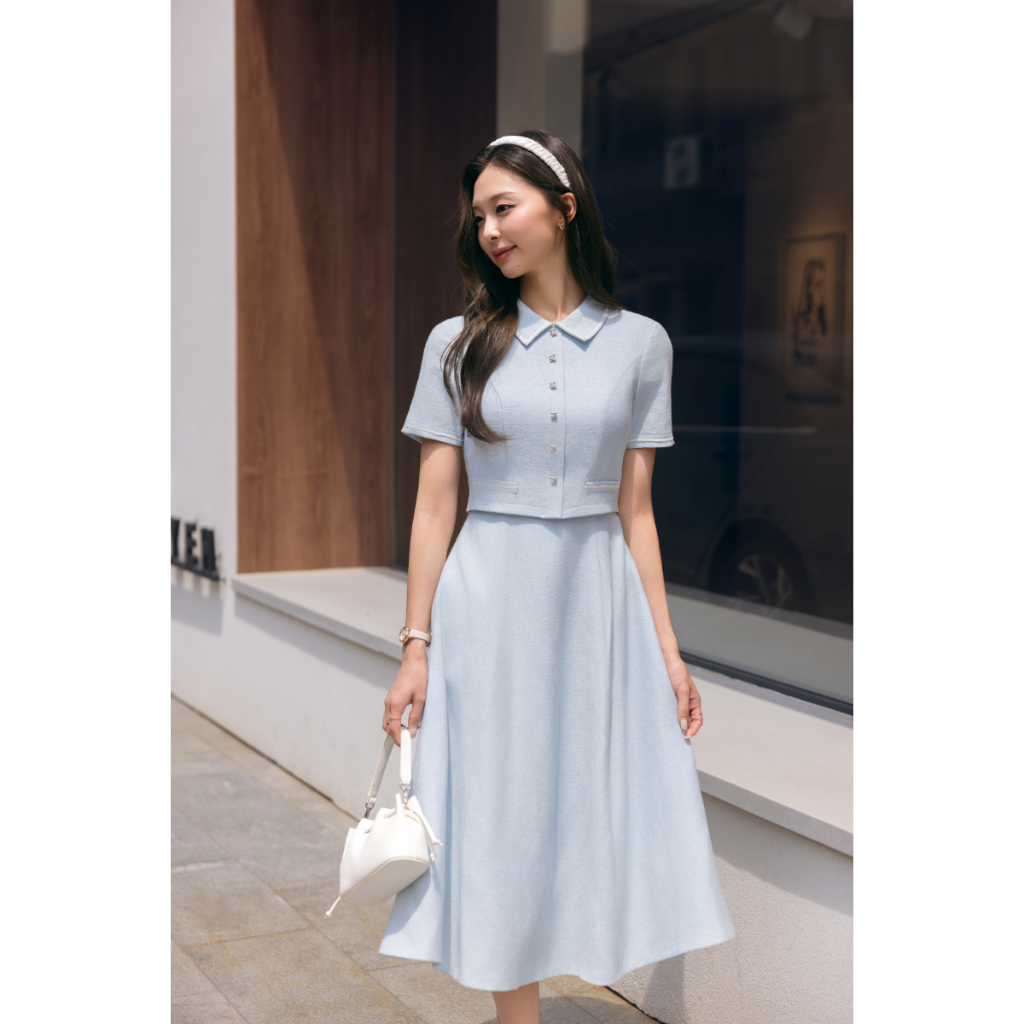 (City In Motion) Váy linen giả set phối dây viền, váy thiết kế thanh lịch tôn dáng thời trang Calie VX431 | BigBuy360 - bigbuy360.vn