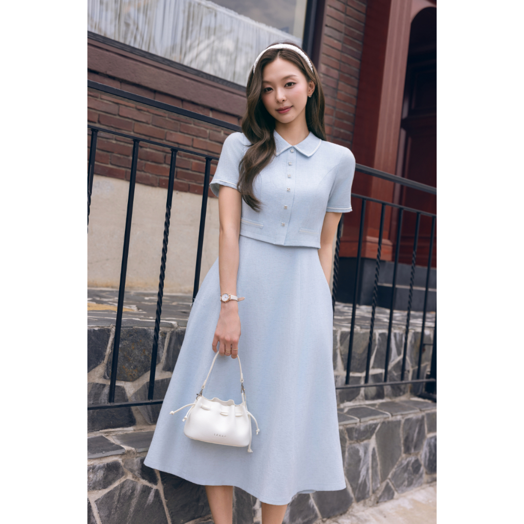 (City In Motion) Váy linen giả set phối dây viền, váy thiết kế thanh lịch tôn dáng thời trang Calie VX431 | BigBuy360 - bigbuy360.vn