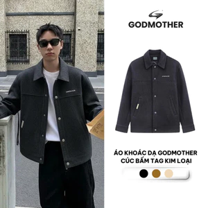 Áo Khoác Dạ GODMOTHER Cúc Bấm Tag Kim Loại Godmother, Áo Khoác Nam Chất Liệu Dạ Ép Cao Cấp