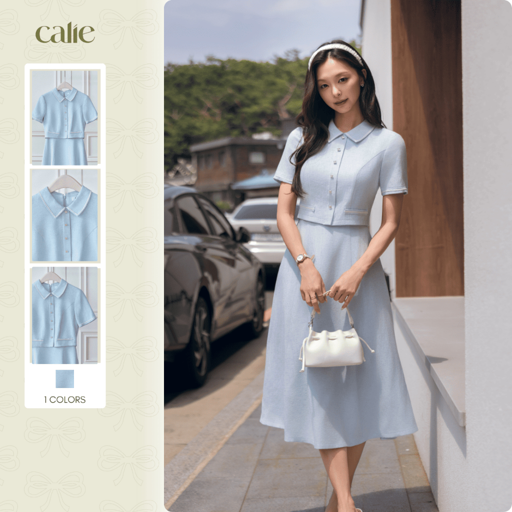 (City In Motion) Váy linen giả set phối dây viền, váy thiết kế thanh lịch tôn dáng thời trang Calie VX431