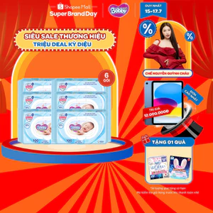 Bộ 6 gói Khăn ướt Bobby không mùi 100 tờ/gói (Xanh)