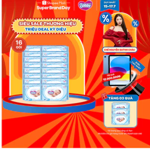 Thùng 16 Gói Khăn ướt Bobby không mùi 100 miếng/gói (Xanh)
