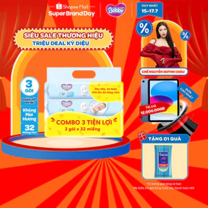 Combo tiện lợi 3 gói Khăn ướt Bobby không mùi 32 tờ/gói (Xanh)