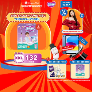 Combo 02 gói tã quần Bobby Siêu Khô Thoáng - 100% Thoáng Khí Ultra Jumbo M/L/XL/XXL/XXL