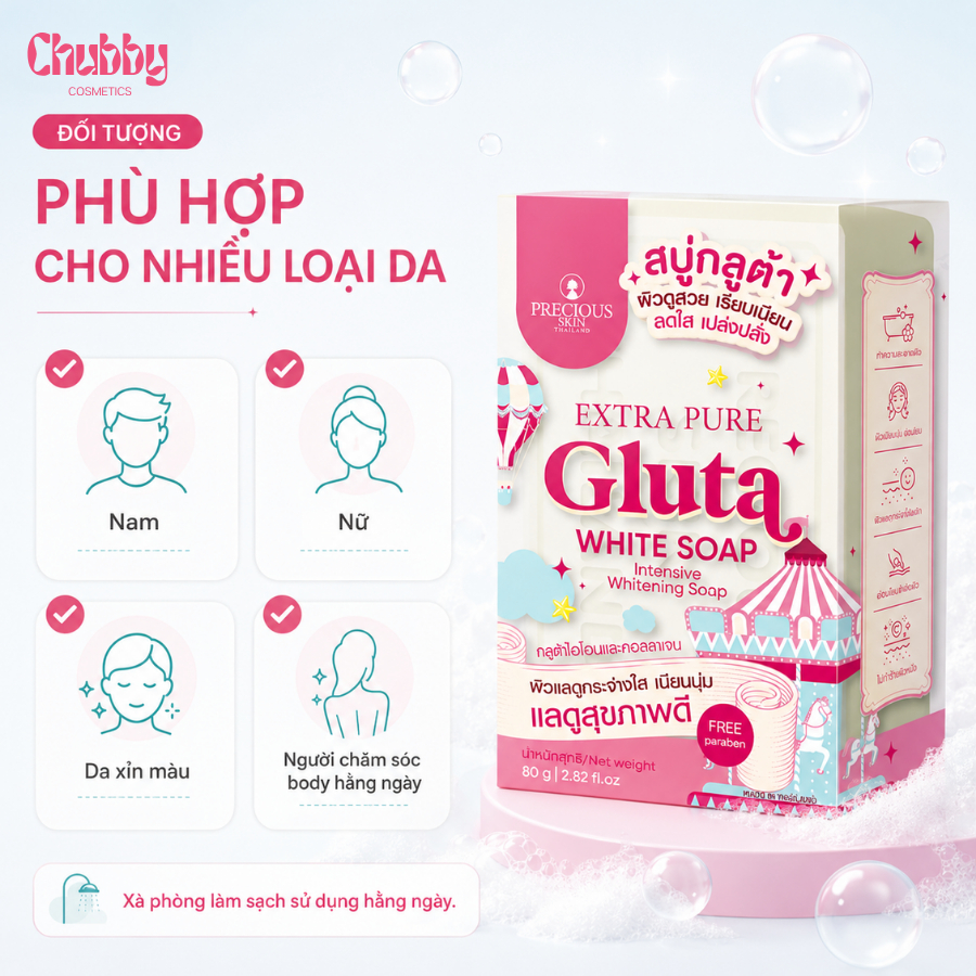 Xà Phòng Tắm Extra Pure Gluta White Thái Lan Glutathione Collagen Làm Sạch Da Dưỡng Sáng